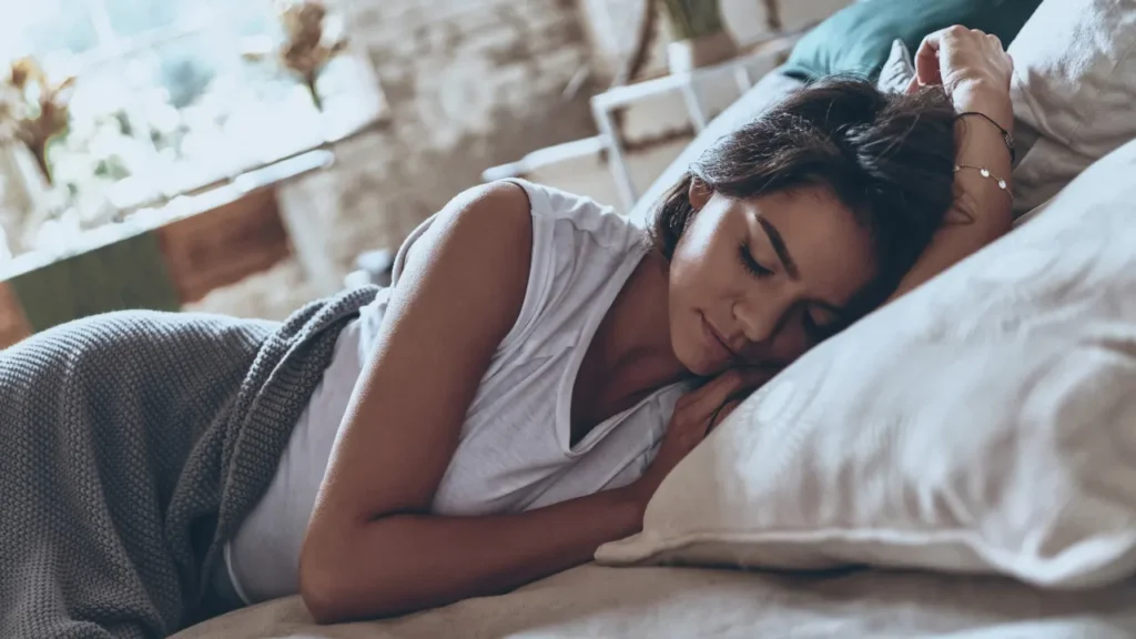 Lady having healthy sleep. 