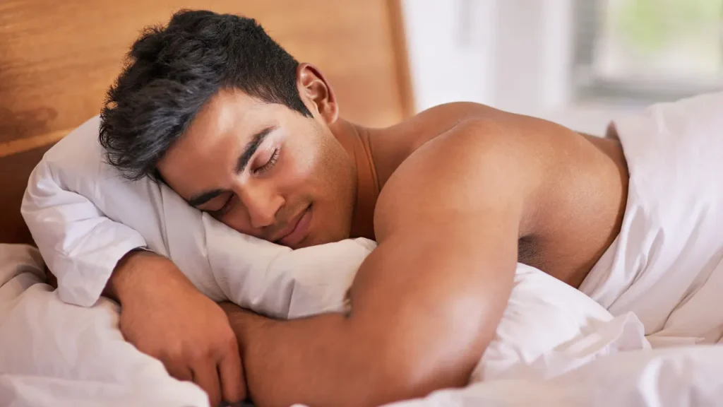 Man is enjoying healthy sleep. 