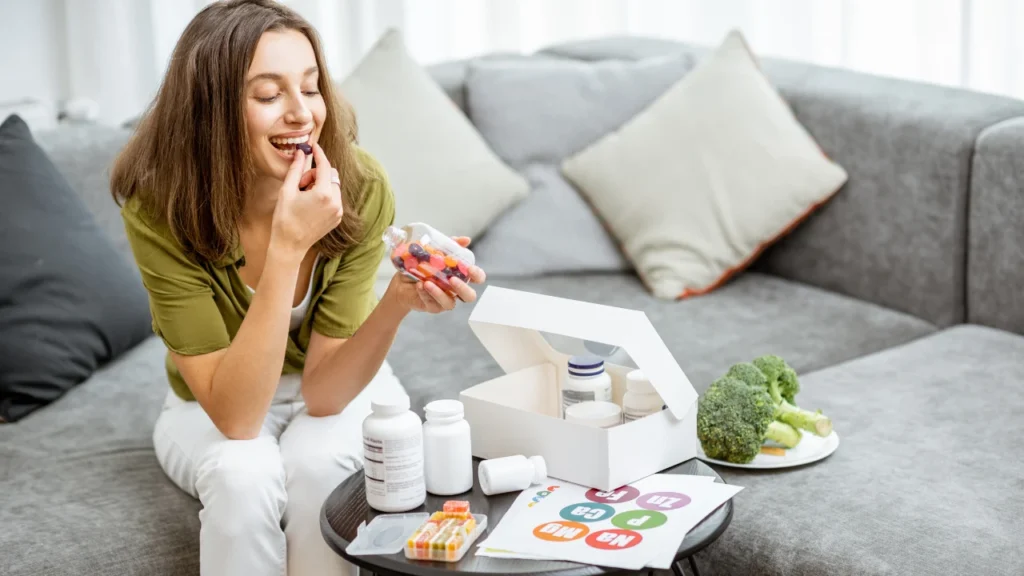 girl taking Niacinamide supplement for healthy body and brain