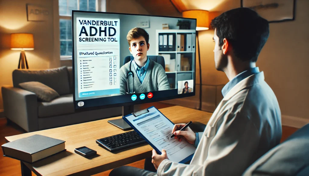 A virtual ADHD screening session conducted via video call, showcasing remote assessment accessibility.