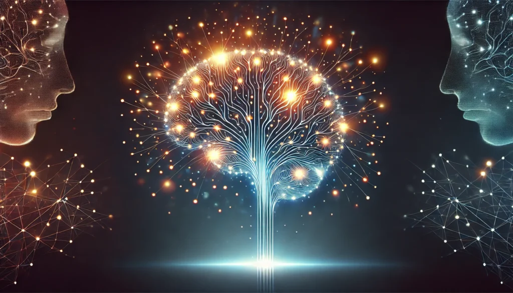 A conceptual image of a brain with glowing neural pathways, set against a dark gradient background, representing mental clarity, focus, and the benefits of mindfulness practices.