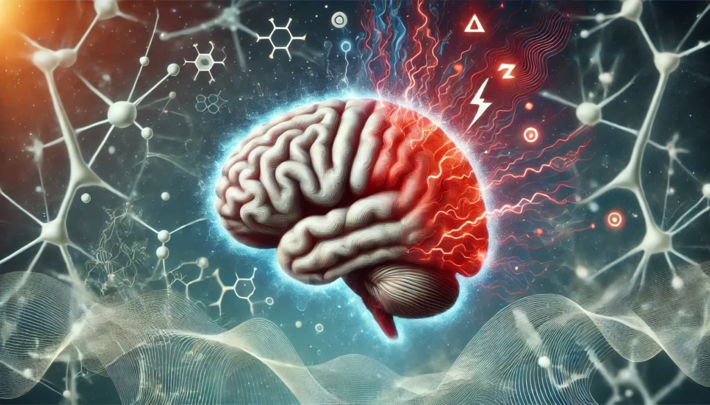 A scientific digital illustration highlighting the amygdala's hyperactivity due to sleep deprivation, with a stylized brain and neural connections representing emotional dysregulation.