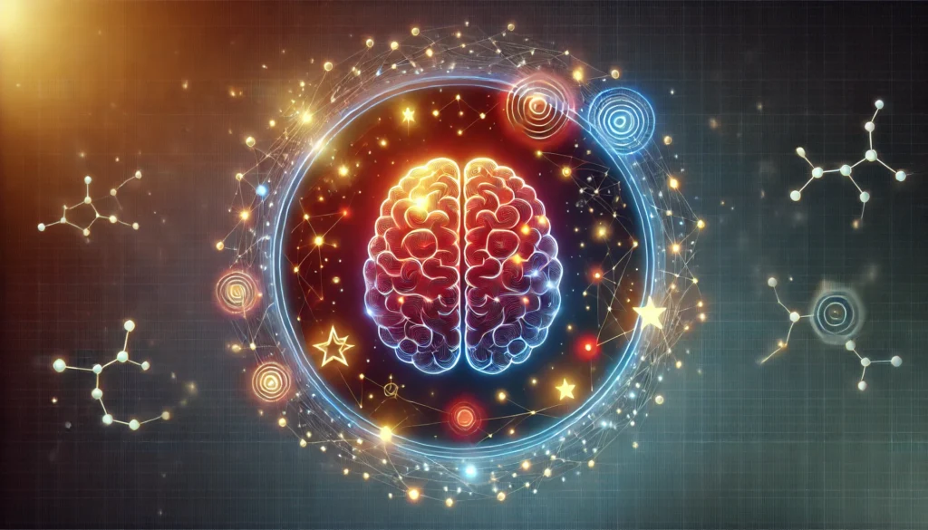 A conceptual illustration of a glowing brain encircled by stars and neural pathways, symbolizing the link between quality sleep and cognitive function, set against a dark gradient background.