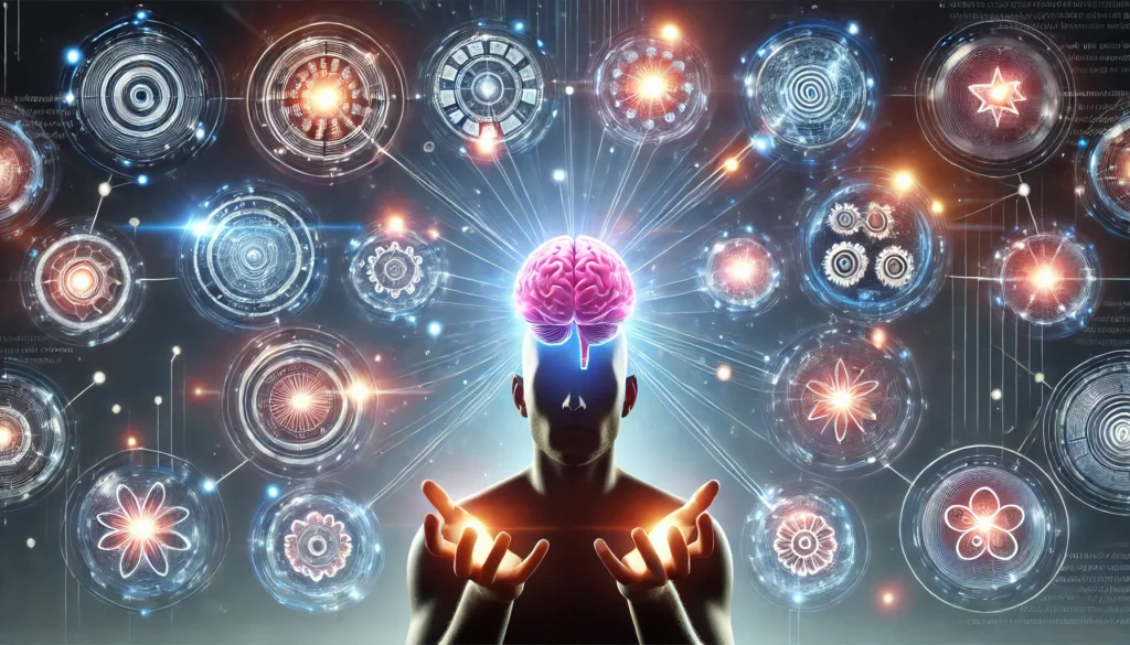 A conceptual image of a person surrounded by floating memory orbs, each glowing with energy. The orbs symbolize various memorization techniques and effective knowledge retention strategies.