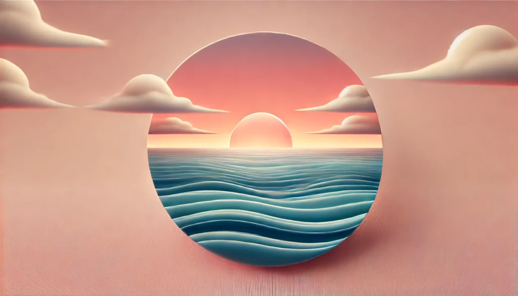 Minimalistic ocean waves under a soft pink and orange sunset, evoking calm and symbolizing the relaxation response meaning.