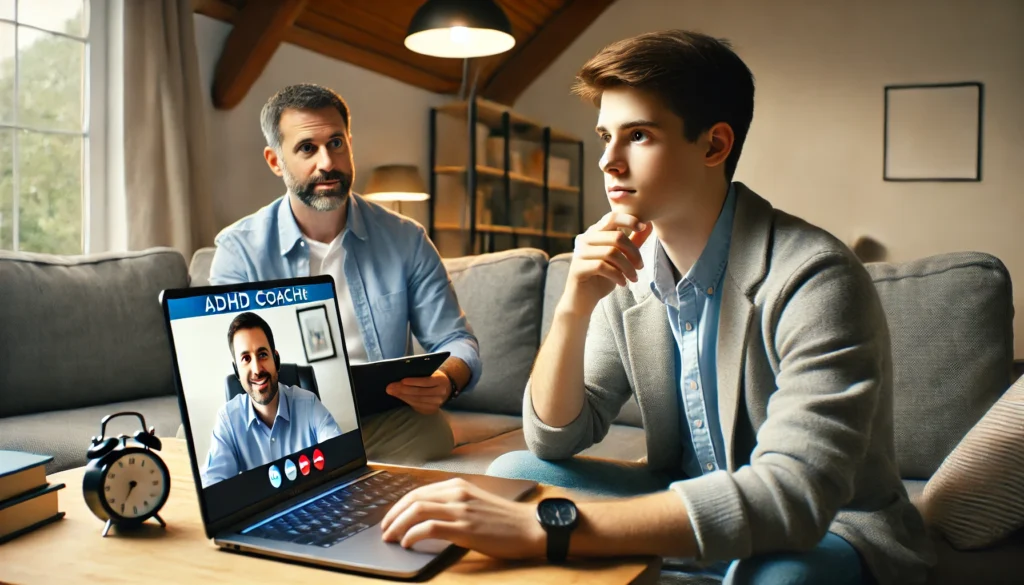 Virtual ADHD Coaching Session

ALT Text: "A one-on-one virtual ADHD coaching session, showing a coach and a client communicating via video call. The comfortable home workspace highlights the accessibility and convenience of finding an ADHD coach near me."