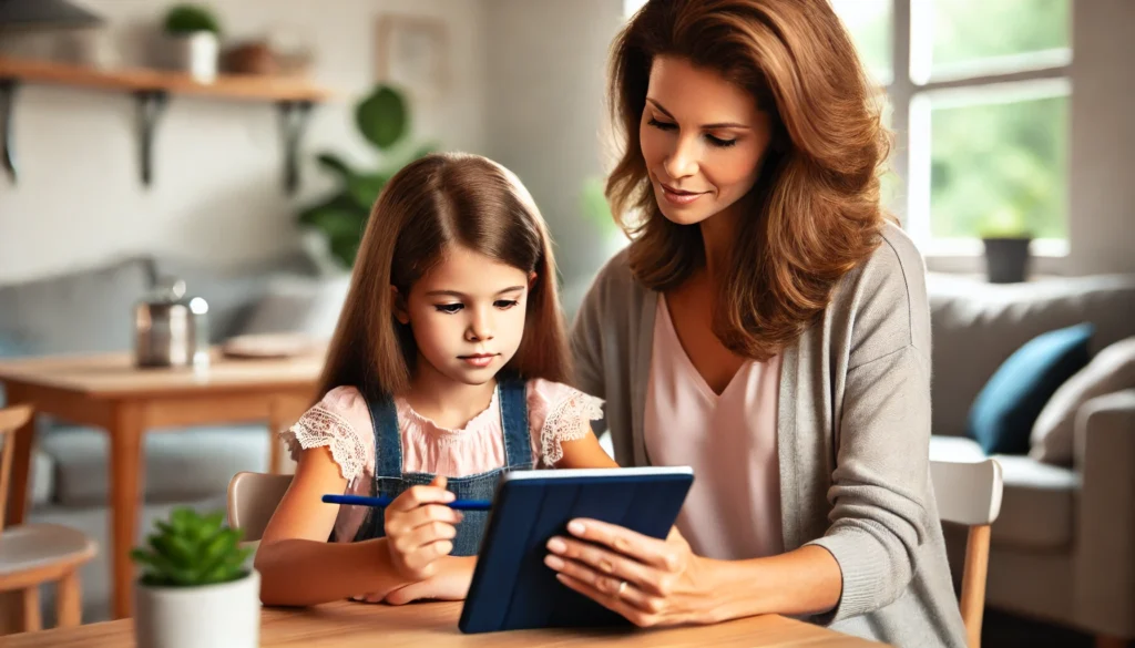 Parental Involvement in ADHD Testing

ALT Text: "A mother and daughter sitting at a table at home, reviewing an ADHD test on a tablet together. The mother offers encouragement while the daughter looks engaged and curious, emphasizing parental support in ADHD testing for girls."