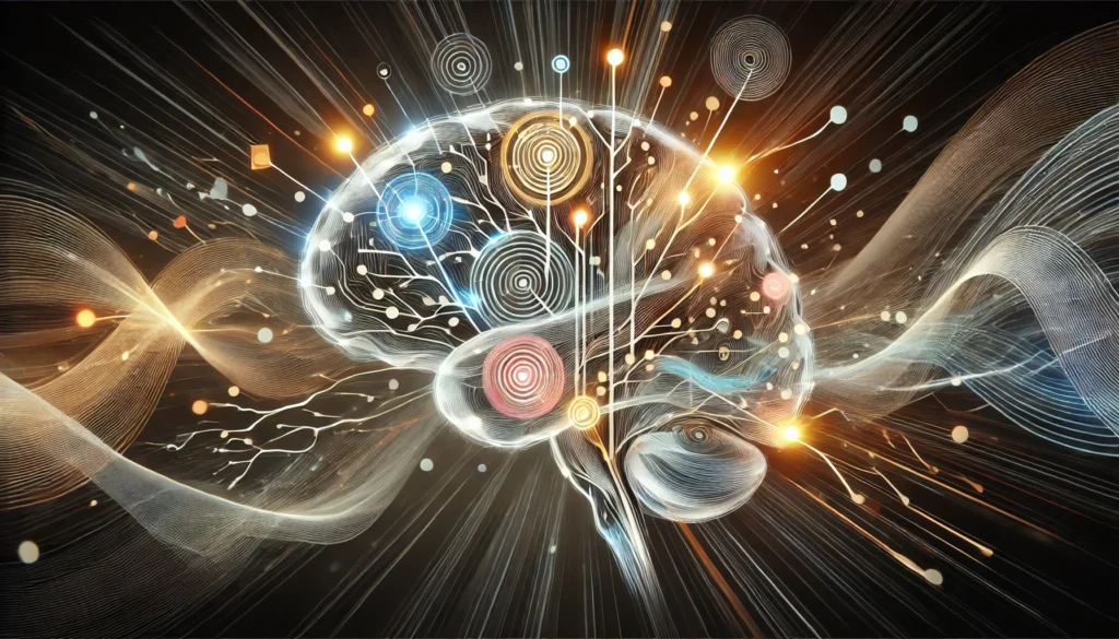 "A conceptual illustration of the brain with neural connections highlighted, representing the neurological aspects of ADHD. The image depicts dynamic energy and movement, symbolizing the cognitive processes associated with attention, impulsivity, and hyperactivity."