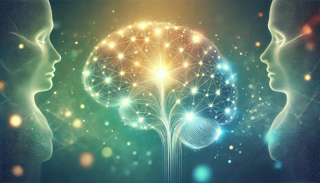 An abstract illustration symbolizing the science of mindfulness, featuring a glowing brain with neural connections illuminated by soft, calming light. The background consists of cool blue and green hues, evoking mental clarity and focus."