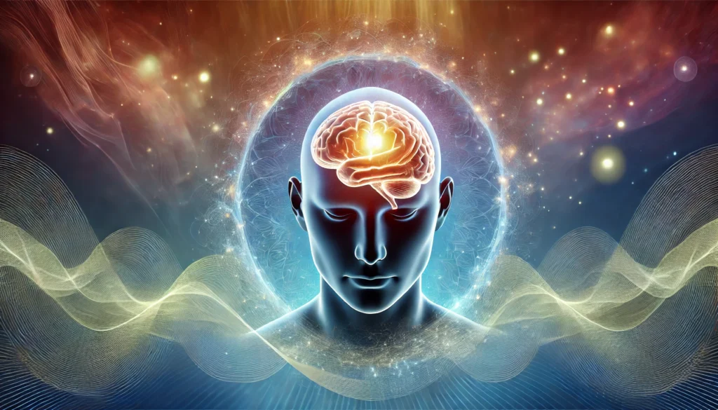 A conceptual digital illustration of a glowing human brain surrounded by a tranquil aura, symbolizing the cognitive benefits of mindfulness. The background features abstract waves of energy and calm colors.
ALT Text: "Conceptual illustration of a glowing brain, visually representing the cognitive benefits of mindfulness for focus and stress reduction."