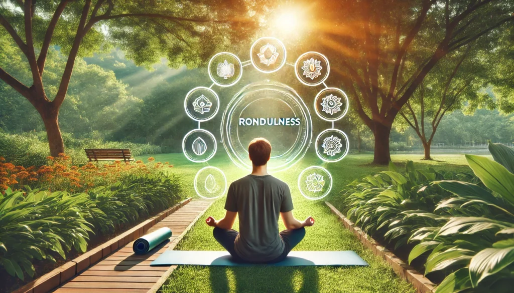 A tranquil outdoor meditation session featuring a person sitting on a yoga mat in a park, surrounded by lush greenery and warm sunlight, emphasizing meditation for stress relief and mental clarity.
ALT Text: "Person practicing mindfulness meditation outdoors in a peaceful park to enhance productivity and focus."