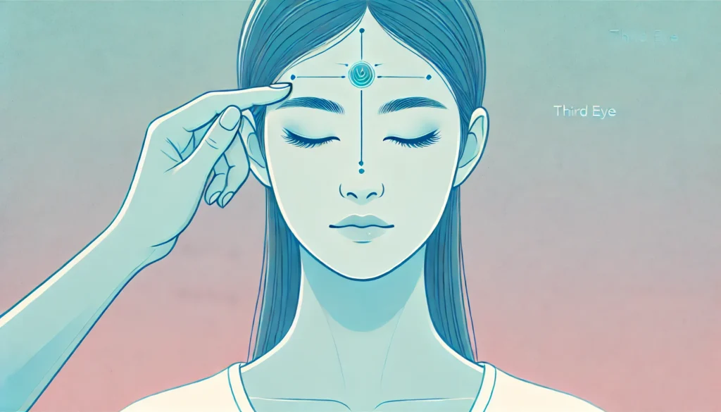 A serene illustration of a person massaging the Hegu (LI4) pressure point between the thumb and index finger, known for its effectiveness in relieving headaches and stress. Best pressure points for tension relief and overall well-being.

