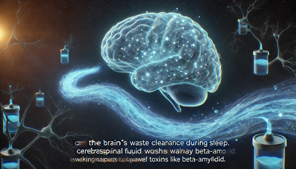 Illustration of cerebrospinal fluid cleansing the brain during deep sleep, reinforcing how deep sleep appears to play an important role in long-term brain health