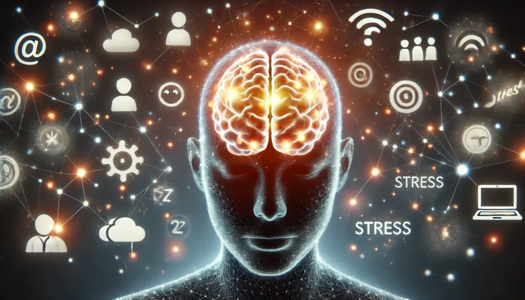 A conceptual illustration of the effects of shallow sleep on the brain, featuring a human brain with faintly glowing areas, surrounded by floating stress symbols and hazy neural connections. The image represents cognitive impairment, fatigue, and disrupted mental processing due to non-restorative sleep.