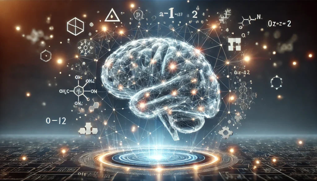 Futuristic visualization of a brain engaged in working memory tasks, with neural pathways and puzzle pieces representing cognitive problem-solving